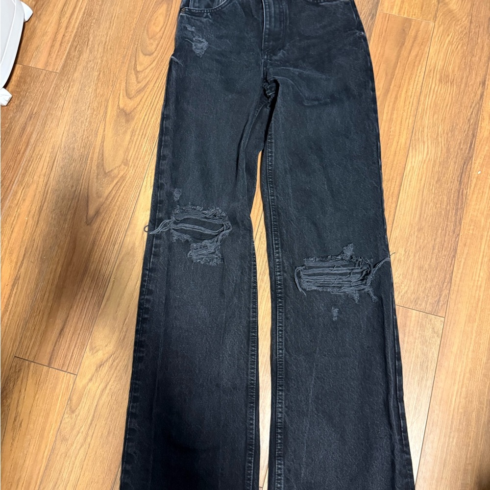 Zara Black Distressed Flare Jeans
